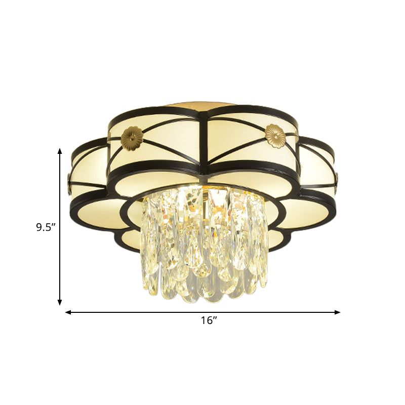 Floral Clear Crystal Draping Ceiling Lamp Contemporary 4/10 Bulbs Parlor Flushmount Light in Black, 16"/28.5" Wide Clearhalo 'Ceiling Lights' 'Close To Ceiling Lights' 'Close to ceiling' 'Flush mount' Lighting' 1425995