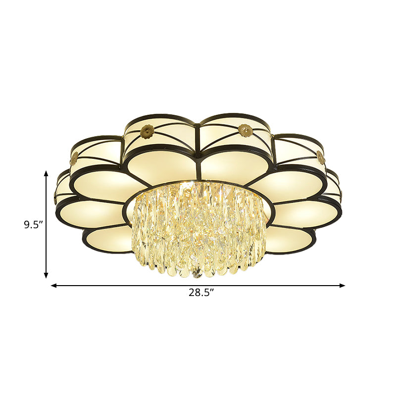 Floral Clear Crystal Draping Ceiling Lamp Contemporary 4/10 Bulbs Parlor Flushmount Light in Black, 16"/28.5" Wide Clearhalo 'Ceiling Lights' 'Close To Ceiling Lights' 'Close to ceiling' 'Flush mount' Lighting' 1426000