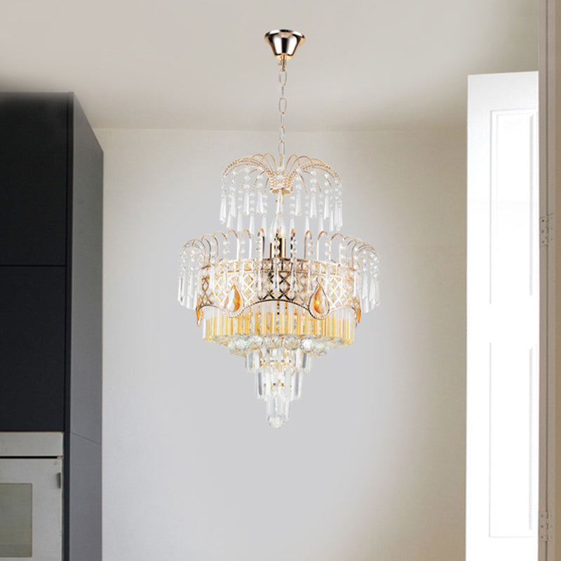 Mid-Century Curved Arm Hanging Chandelier 3 Heads Clear Crystal Draping Pendant Light Kit Clearhalo 'Ceiling Lights' 'Chandeliers' Lighting' options 1426001