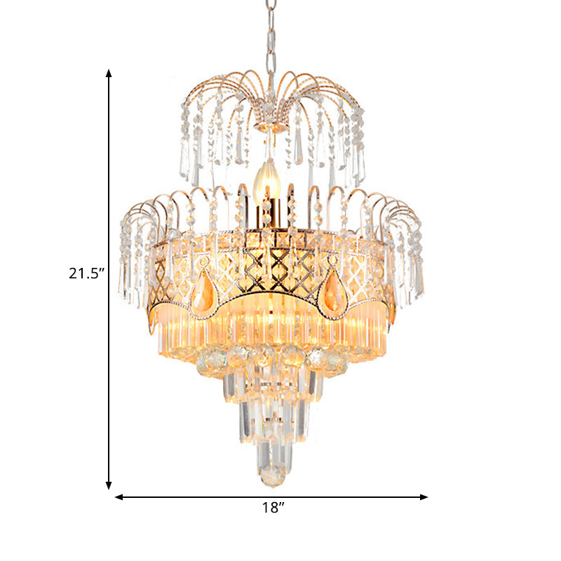 Mid-Century Curved Arm Hanging Chandelier 3 Heads Clear Crystal Draping Pendant Light Kit Clearhalo 'Ceiling Lights' 'Chandeliers' Lighting' options 1426004