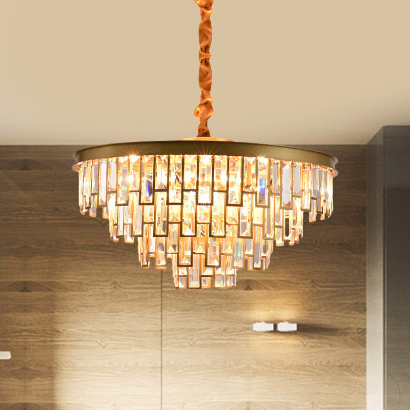 6 Heads Tapered Chandelier Modern Gold/Black Clear Rectangular-Cut Crystals Embedded Hanging Lighting Gold Clearhalo 'Ceiling Lights' 'Chandeliers' 'Modern Chandeliers' 'Modern' Lighting' 1426020