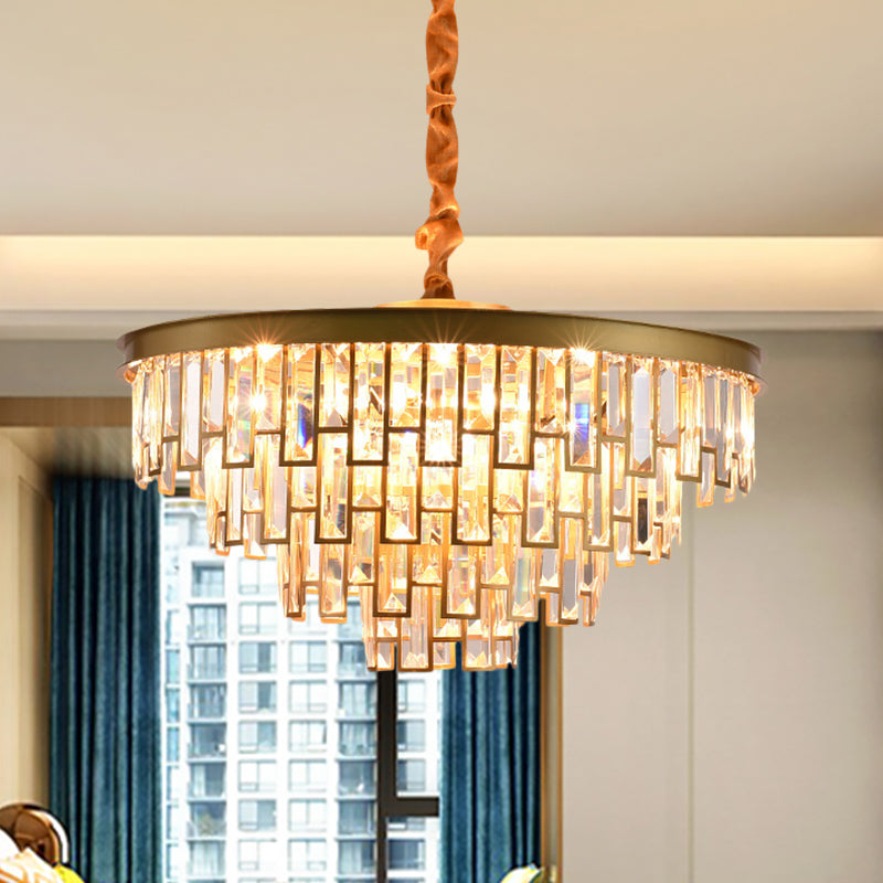 6 Heads Tapered Chandelier Modern Gold/Black Clear Rectangular-Cut Crystals Embedded Hanging Lighting Clearhalo 'Ceiling Lights' 'Chandeliers' 'Modern Chandeliers' 'Modern' Lighting' 1426021