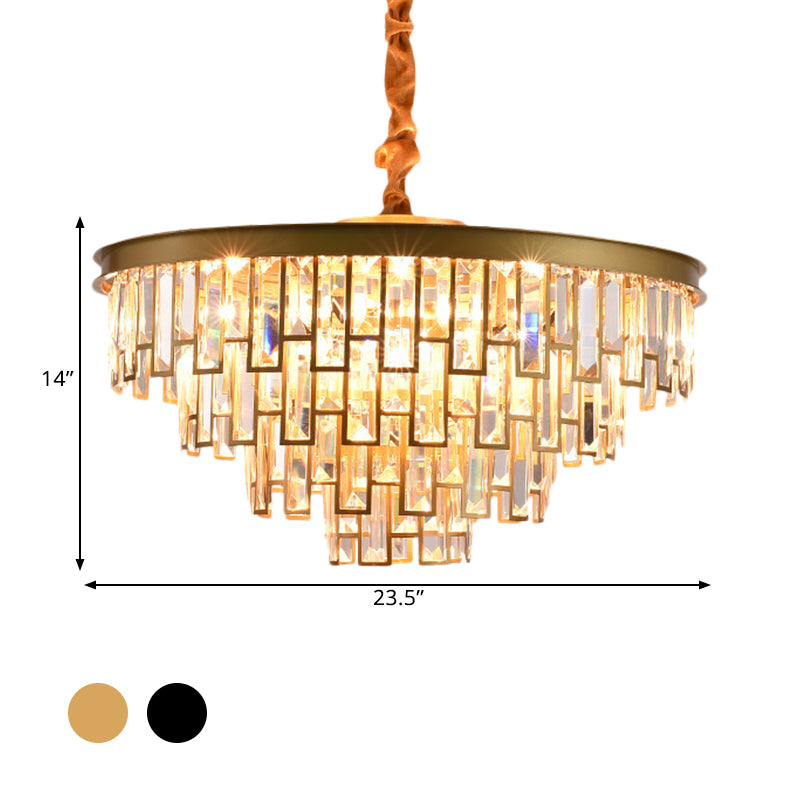 6 Heads Tapered Chandelier Modern Gold/Black Clear Rectangular-Cut Crystals Embedded Hanging Lighting Clearhalo 'Ceiling Lights' 'Chandeliers' 'Modern Chandeliers' 'Modern' Lighting' 1426023