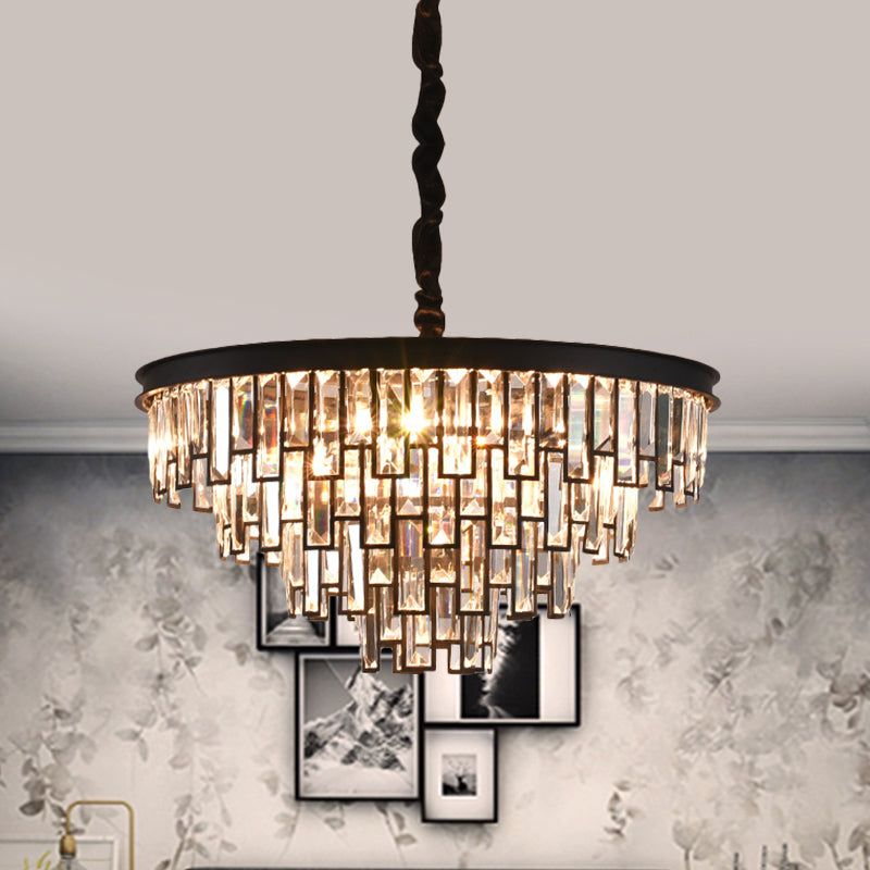 6 Heads Tapered Chandelier Modern Gold/Black Clear Rectangular-Cut Crystals Embedded Hanging Lighting Black Clearhalo 'Ceiling Lights' 'Chandeliers' 'Modern Chandeliers' 'Modern' Lighting' 1426024