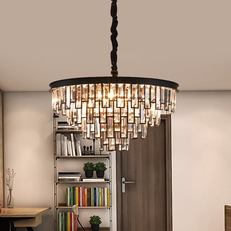 6 Heads Tapered Chandelier Modern Gold/Black Clear Rectangular-Cut Crystals Embedded Hanging Lighting Clearhalo 'Ceiling Lights' 'Chandeliers' 'Modern Chandeliers' 'Modern' Lighting' 1426025