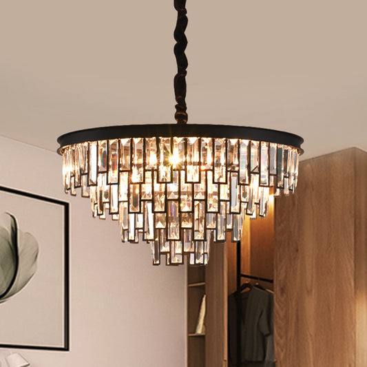6 Heads Tapered Chandelier Modern Gold/Black Clear Rectangular-Cut Crystals Embedded Hanging Lighting Clearhalo 'Ceiling Lights' 'Chandeliers' 'Modern Chandeliers' 'Modern' Lighting' 1426026