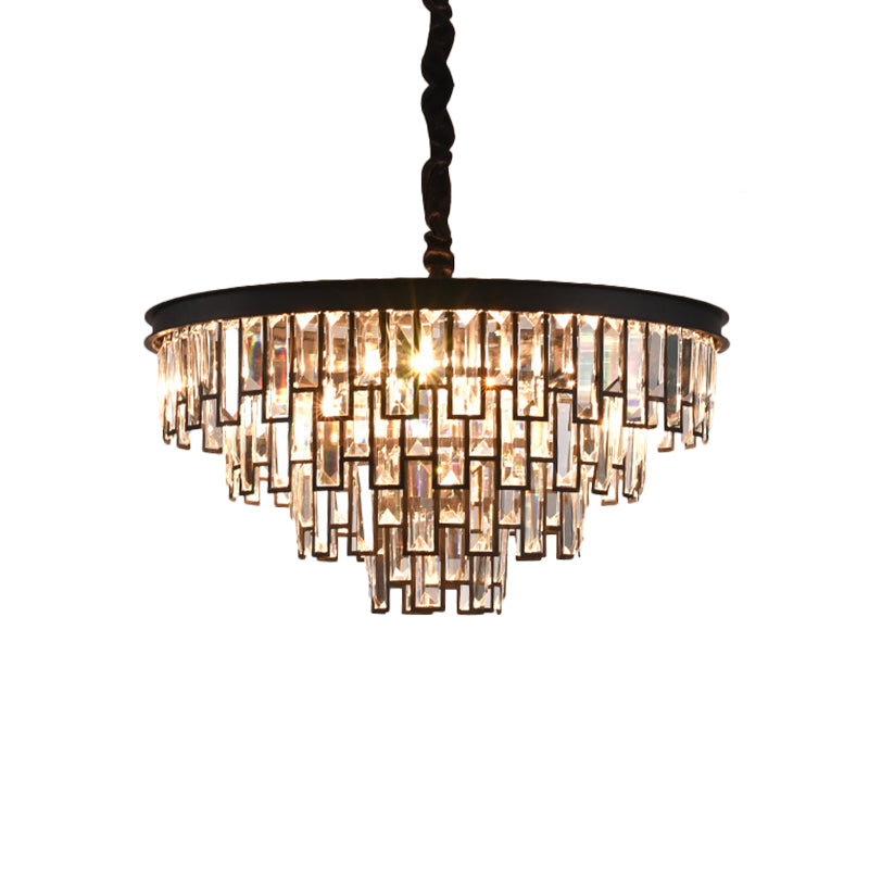 6 Heads Tapered Chandelier Modern Gold/Black Clear Rectangular-Cut Crystals Embedded Hanging Lighting Clearhalo 'Ceiling Lights' 'Chandeliers' 'Modern Chandeliers' 'Modern' Lighting' 1426027