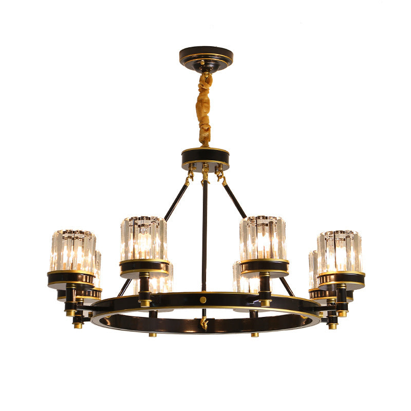 Black Ring Pendant Lighting Modern Clear Crystal 6/8 Heads Great Room Chandelier Lamp with Cylinder Shade Clearhalo 'Ceiling Lights' 'Chandeliers' 'Modern Chandeliers' 'Modern' Lighting' 1426044