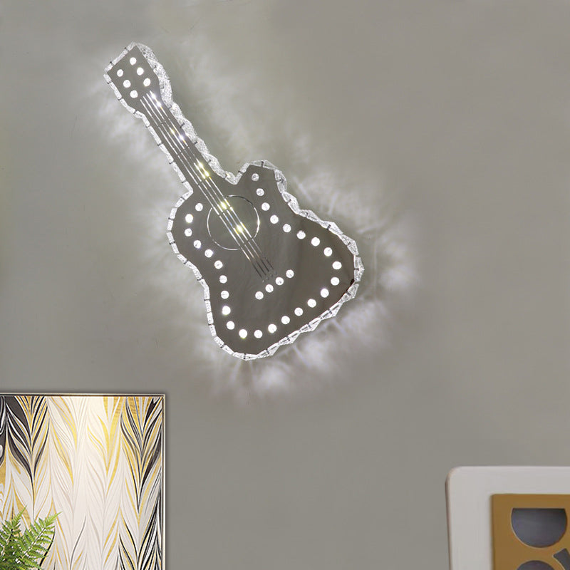 Guitar Bedchamber Wall Lamp Modern Clear K9 Crystal Blocks LED Gray Surface Wall Sconce Grey Clearhalo 'Modern wall lights' 'Modern' 'Wall Lamps & Sconces' 'Wall Lights' Lighting' 1426104