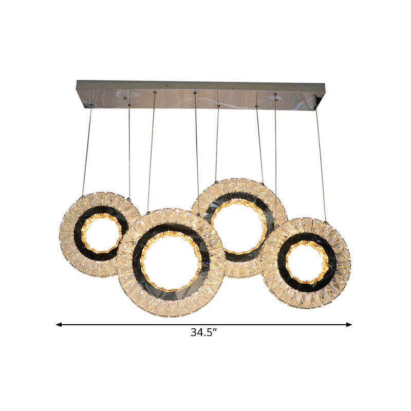 4-Ring Clear Crystal Blocks Suspension Light Contemporary LED Porch Multi Ceiling Lamp in Black Clearhalo 'Ceiling Lights' 'Modern Pendants' 'Modern' 'Pendant Lights' 'Pendants' Lighting' 1426131