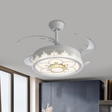 Crystal Blocks White Semi Mount Light Round Modern 4 Blades LED Ceiling Fan Lamp with Flower/Snowflake/Chinese Knot Pattern, 19" Wide Clearhalo 'Ceiling Fans with Lights' 'Ceiling Fans' 'Modern Ceiling Fans' 'Modern' Lighting' 1426189