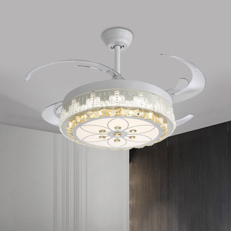 4 Blades LED Pendant Fan Lamp Contemporary Circular Clear Crystal Blocks Semi Flush Mount, 19" Width Clearhalo 'Ceiling Fans with Lights' 'Ceiling Fans' 'Modern Ceiling Fans' 'Modern' Lighting' 1426201