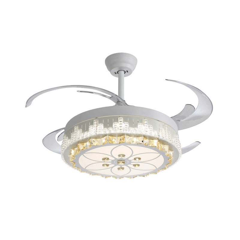 4 Blades LED Pendant Fan Lamp Contemporary Circular Clear Crystal Blocks Semi Flush Mount, 19" Width Clearhalo 'Ceiling Fans with Lights' 'Ceiling Fans' 'Modern Ceiling Fans' 'Modern' Lighting' 1426202