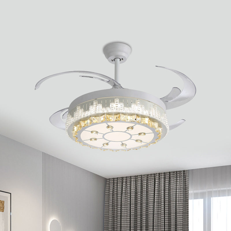 4 Blades LED Pendant Fan Lamp Contemporary Circular Clear Crystal Blocks Semi Flush Mount, 19" Width Clearhalo 'Ceiling Fans with Lights' 'Ceiling Fans' 'Modern Ceiling Fans' 'Modern' Lighting' 1426205