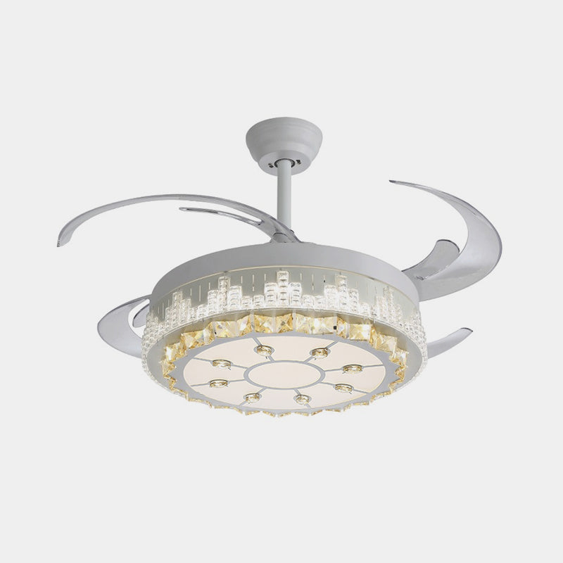 4 Blades LED Pendant Fan Lamp Contemporary Circular Clear Crystal Blocks Semi Flush Mount, 19" Width Clearhalo 'Ceiling Fans with Lights' 'Ceiling Fans' 'Modern Ceiling Fans' 'Modern' Lighting' 1426207