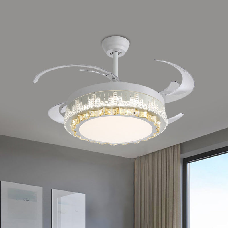 4 Blades LED Pendant Fan Lamp Contemporary Circular Clear Crystal Blocks Semi Flush Mount, 19" Width Clearhalo 'Ceiling Fans with Lights' 'Ceiling Fans' 'Modern Ceiling Fans' 'Modern' Lighting' 1426210