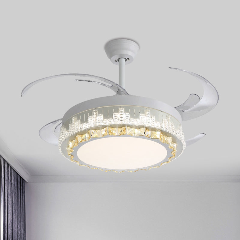 4 Blades LED Pendant Fan Lamp Contemporary Circular Clear Crystal Blocks Semi Flush Mount, 19" Width Clearhalo 'Ceiling Fans with Lights' 'Ceiling Fans' 'Modern Ceiling Fans' 'Modern' Lighting' 1426211