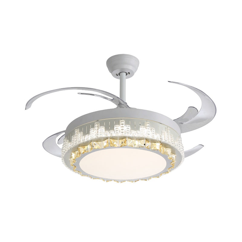 4 Blades LED Pendant Fan Lamp Contemporary Circular Clear Crystal Blocks Semi Flush Mount, 19" Width Clearhalo 'Ceiling Fans with Lights' 'Ceiling Fans' 'Modern Ceiling Fans' 'Modern' Lighting' 1426212