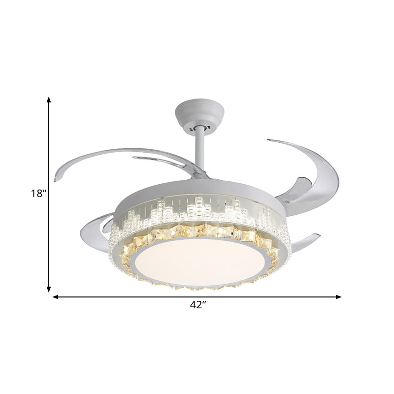 4 Blades LED Pendant Fan Lamp Contemporary Circular Clear Crystal Blocks Semi Flush Mount, 19" Width Clearhalo 'Ceiling Fans with Lights' 'Ceiling Fans' 'Modern Ceiling Fans' 'Modern' Lighting' 1426213