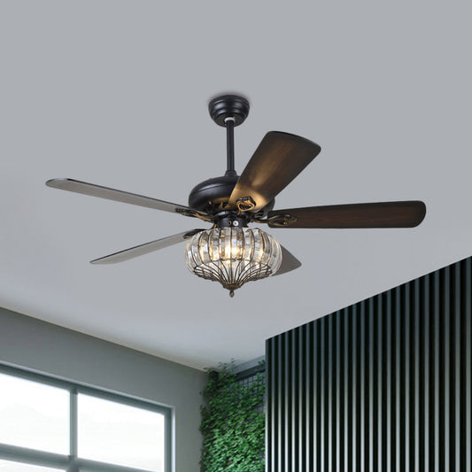 4 Blades LED Lantern Ceiling Fan Lamp Modern Iron Clear Crystal Semi Flush Light, 52" Width Iron Clearhalo 'Ceiling Fans with Lights' 'Ceiling Fans' 'Modern Ceiling Fans' 'Modern' Lighting' 1426226