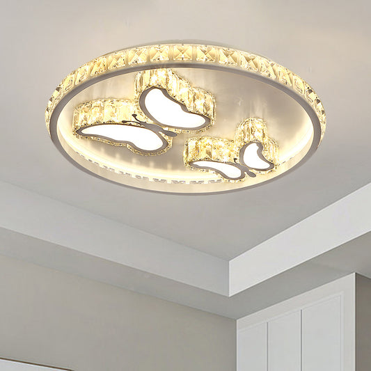 Butterfly/Loving Heart Flush Mount Contemporary Clear Crystal Blocks LED White Ceiling Mounted Fixture White Butterfly Clearhalo 'Ceiling Lights' 'Close To Ceiling Lights' 'Close to ceiling' 'Flush mount' Lighting' 1426311