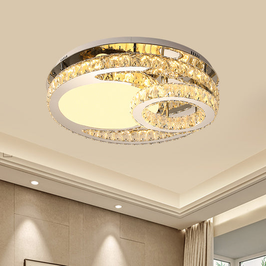 Ring Clear Cut Crystal Blocks Light Fixture Modern 19.5"/23.5" Wide LED Bedroom Flush Mount Lamp in Stainless-Steel Stainless-Steel Clearhalo 'Ceiling Lights' 'Close To Ceiling Lights' 'Close to ceiling' 'Semi-flushmount' Lighting' 1426340