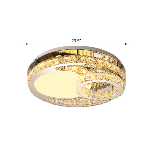 Ring Clear Cut Crystal Blocks Light Fixture Modern 19.5"/23.5" Wide LED Bedroom Flush Mount Lamp in Stainless-Steel Clearhalo 'Ceiling Lights' 'Close To Ceiling Lights' 'Close to ceiling' 'Semi-flushmount' Lighting' 1426344