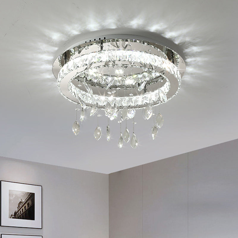 LED Ring Semi Flush Contemporary Stainless-Steel Clear Rectangular-Cut Crystals Ceiling Mount with Leaf Droplet Clearhalo 'Ceiling Lights' 'Close To Ceiling Lights' 'Close to ceiling' 'Semi-flushmount' Lighting' 1426374