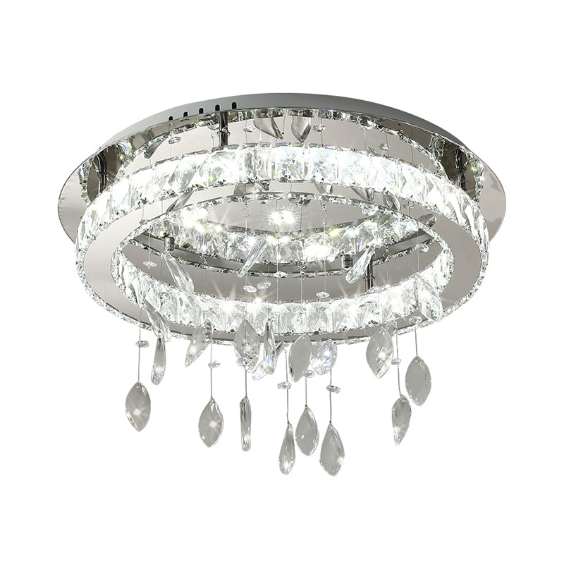 LED Ring Semi Flush Contemporary Stainless-Steel Clear Rectangular-Cut Crystals Ceiling Mount with Leaf Droplet Clearhalo 'Ceiling Lights' 'Close To Ceiling Lights' 'Close to ceiling' 'Semi-flushmount' Lighting' 1426375