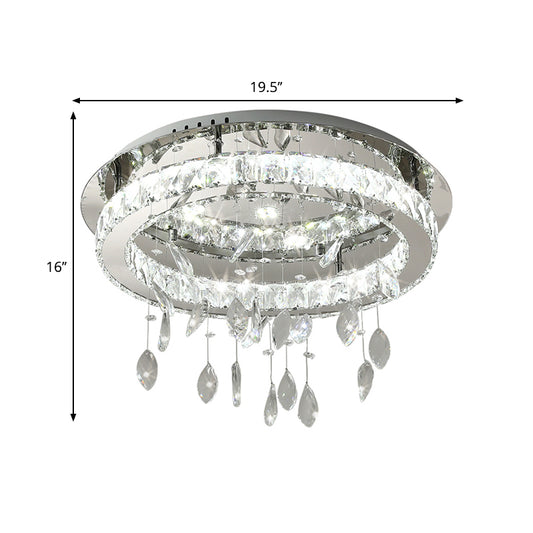 LED Ring Semi Flush Contemporary Stainless-Steel Clear Rectangular-Cut Crystals Ceiling Mount with Leaf Droplet Clearhalo 'Ceiling Lights' 'Close To Ceiling Lights' 'Close to ceiling' 'Semi-flushmount' Lighting' 1426376