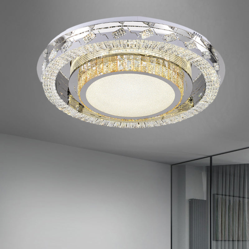 Clear Crystal Blocks LED Flush Mount Contemporary Stainless-Steel Square/Circular Parlor Ceiling Light Fixture Clearhalo 'Ceiling Lights' 'Close To Ceiling Lights' 'Close to ceiling' 'Flush mount' Lighting' 1426382