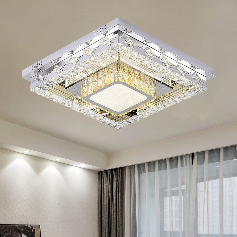 Clear Crystal Blocks LED Flush Mount Contemporary Stainless-Steel Square/Circular Parlor Ceiling Light Fixture Clearhalo 'Ceiling Lights' 'Close To Ceiling Lights' 'Close to ceiling' 'Flush mount' Lighting' 1426387