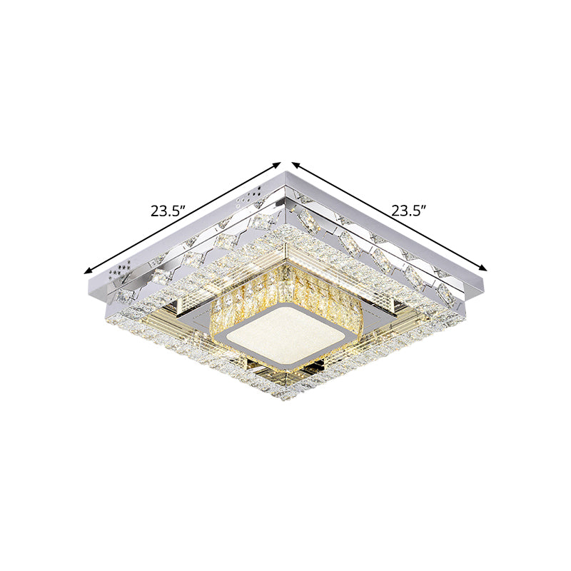 Clear Crystal Blocks LED Flush Mount Contemporary Stainless-Steel Square/Circular Parlor Ceiling Light Fixture Clearhalo 'Ceiling Lights' 'Close To Ceiling Lights' 'Close to ceiling' 'Flush mount' Lighting' 1426389