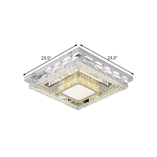 Clear Crystal Blocks LED Flush Mount Contemporary Stainless-Steel Square/Circular Parlor Ceiling Light Fixture Clearhalo 'Ceiling Lights' 'Close To Ceiling Lights' 'Close to ceiling' 'Flush mount' Lighting' 1426389