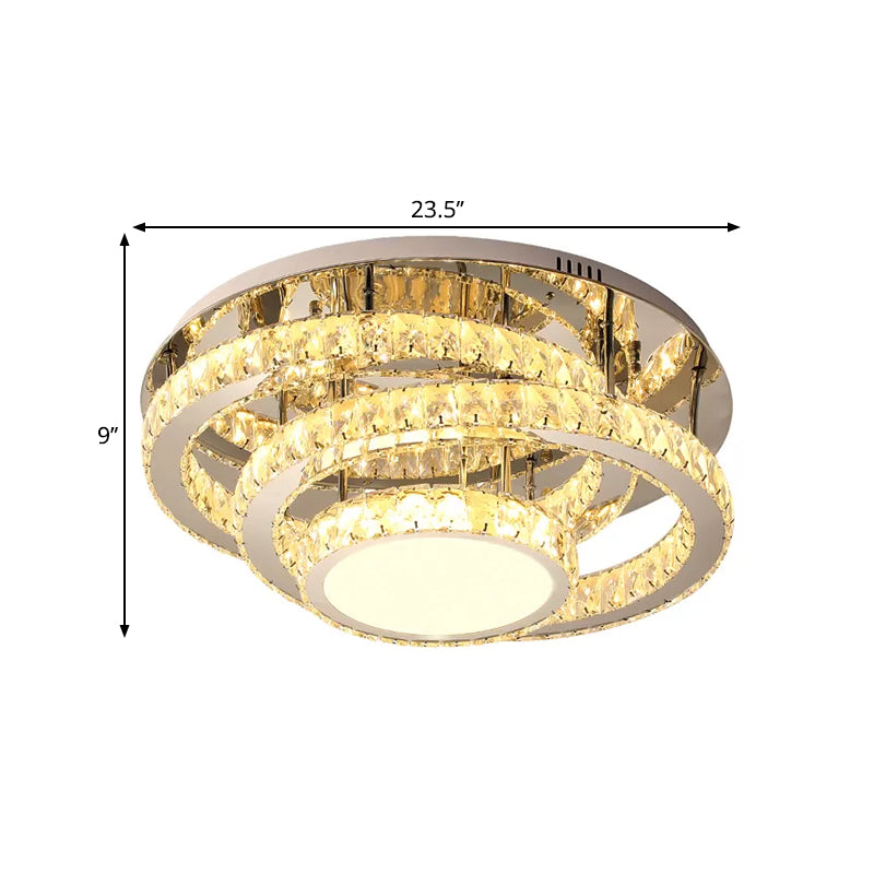 19.5"/23.5" Wide LED Ceiling Lamp Modern Ring Clear Rectangular-Cut Crystals Flush Light Fixture in Stainless-Steel Clearhalo 'Ceiling Lights' 'Close To Ceiling Lights' 'Close to ceiling' 'Semi-flushmount' Lighting' 1426401