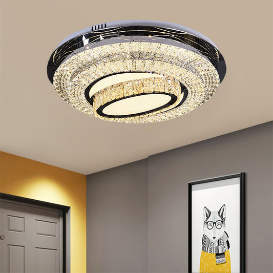 Circular Clear Crystal Blocks Flush Light Modern Great Room LED Ceiling Mount in Stainless-Steel Stainless-Steel Clearhalo 'Ceiling Lights' 'Close To Ceiling Lights' 'Close to ceiling' 'Flush mount' Lighting' 1426409