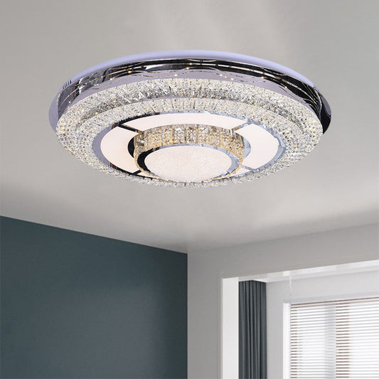 Contemporary Round Ceiling Lamp Clear Rectangular-Cut Crystals LED Flush Mount Light in Stainless-Steel Stainless-Steel Clearhalo 'Ceiling Lights' 'Close To Ceiling Lights' 'Close to ceiling' 'Flush mount' Lighting' 1426413