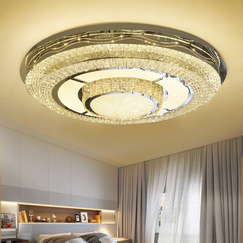 Contemporary Round Ceiling Lamp Clear Rectangular-Cut Crystals LED Flush Mount Light in Stainless-Steel Clearhalo 'Ceiling Lights' 'Close To Ceiling Lights' 'Close to ceiling' 'Flush mount' Lighting' 1426414