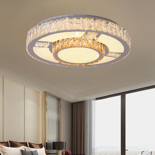 Round Parlor Flush Mount Lamp Modern Clear Beveled Crystal Blocks Stainless-Steel LED Lighting Fixture Stainless-Steel Clearhalo 'Ceiling Lights' 'Close To Ceiling Lights' 'Close to ceiling' 'Flush mount' Lighting' 1426420