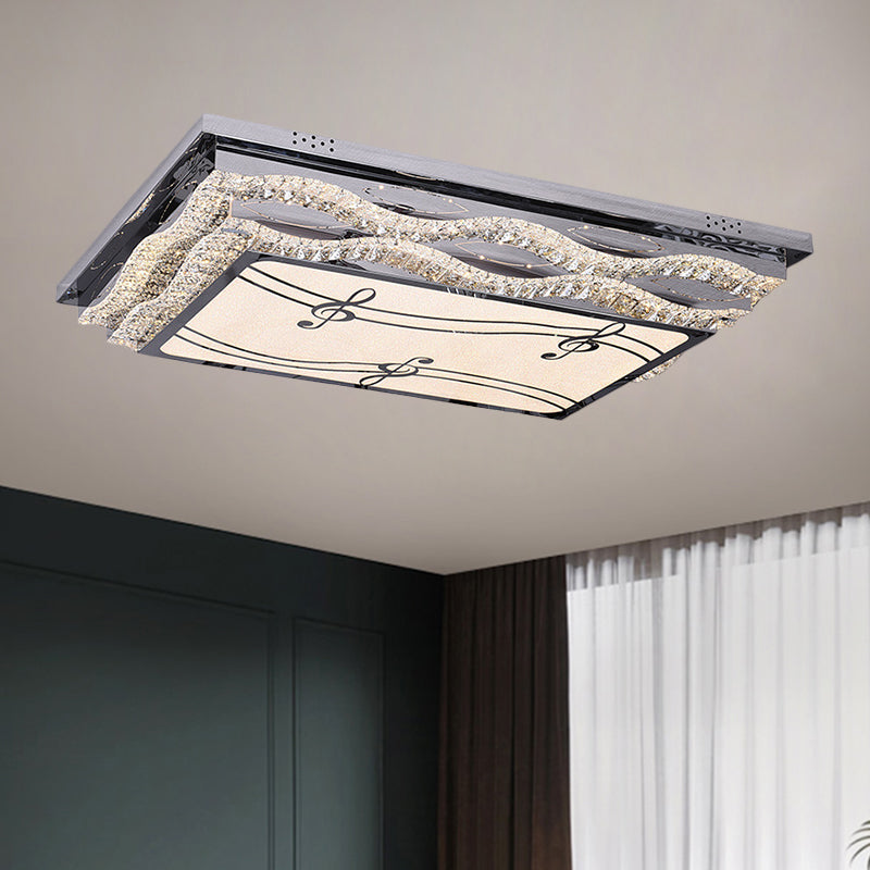 Rectangle Clear Crystals Ceiling Light Contemporary LED Bedchamber Flushmount in Stainless-Steel with Note Pattern Stainless-Steel Clearhalo 'Ceiling Lights' 'Close To Ceiling Lights' 'Close to ceiling' 'Flush mount' Lighting' 1426424