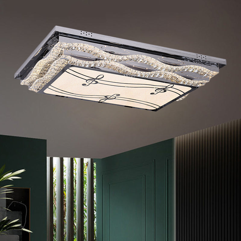 Rectangle Clear Crystals Ceiling Light Contemporary LED Bedchamber Flushmount in Stainless-Steel with Note Pattern Clearhalo 'Ceiling Lights' 'Close To Ceiling Lights' 'Close to ceiling' 'Flush mount' Lighting' 1426425