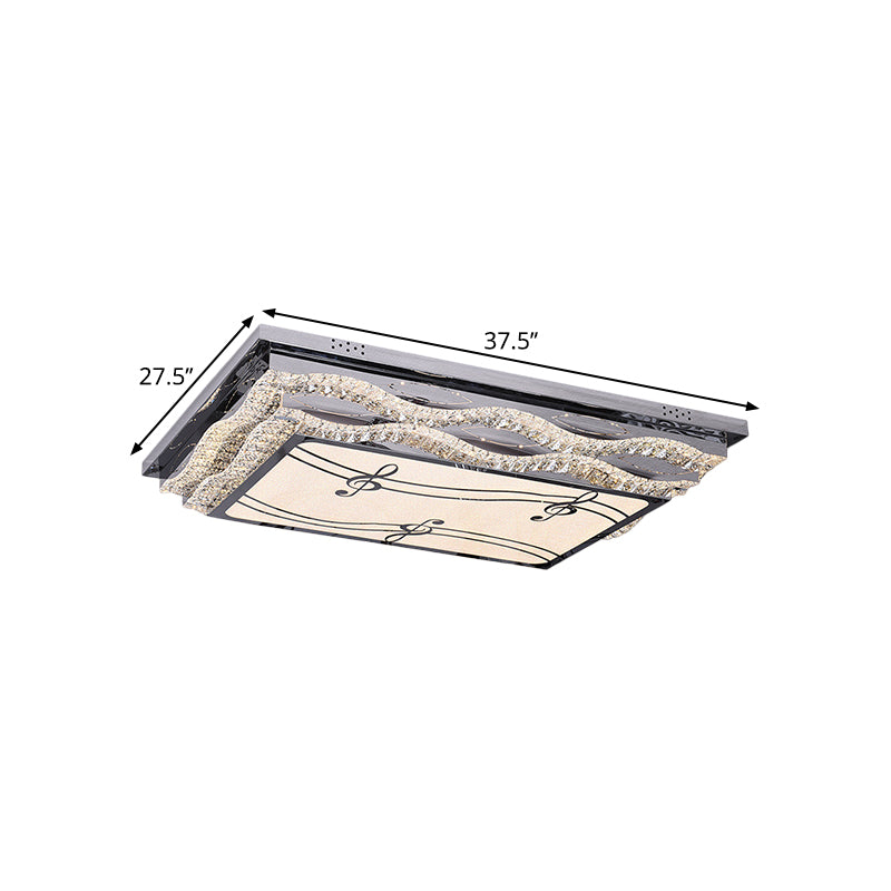 Rectangle Clear Crystals Ceiling Light Contemporary LED Bedchamber Flushmount in Stainless-Steel with Note Pattern Clearhalo 'Ceiling Lights' 'Close To Ceiling Lights' 'Close to ceiling' 'Flush mount' Lighting' 1426427