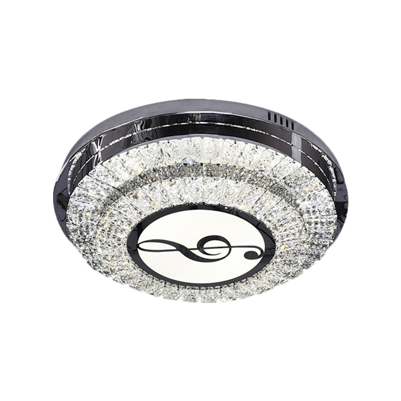 Stainless-Steel LED Flush Mount Modern Clear Rectangular-Cut Crystals Round Ceiling Lamp with Flower/Musical Note/Spiral/Linear Pattern Clearhalo 'Ceiling Lights' 'Close To Ceiling Lights' 'Close to ceiling' 'Flush mount' Lighting' 1426444