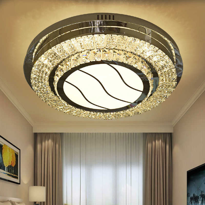 Stainless-Steel LED Flush Mount Modern Clear Rectangular-Cut Crystals Round Ceiling Lamp with Flower/Musical Note/Spiral/Linear Pattern Stainless-Steel Linear Clearhalo 'Ceiling Lights' 'Close To Ceiling Lights' 'Close to ceiling' 'Flush mount' Lighting' 1426446