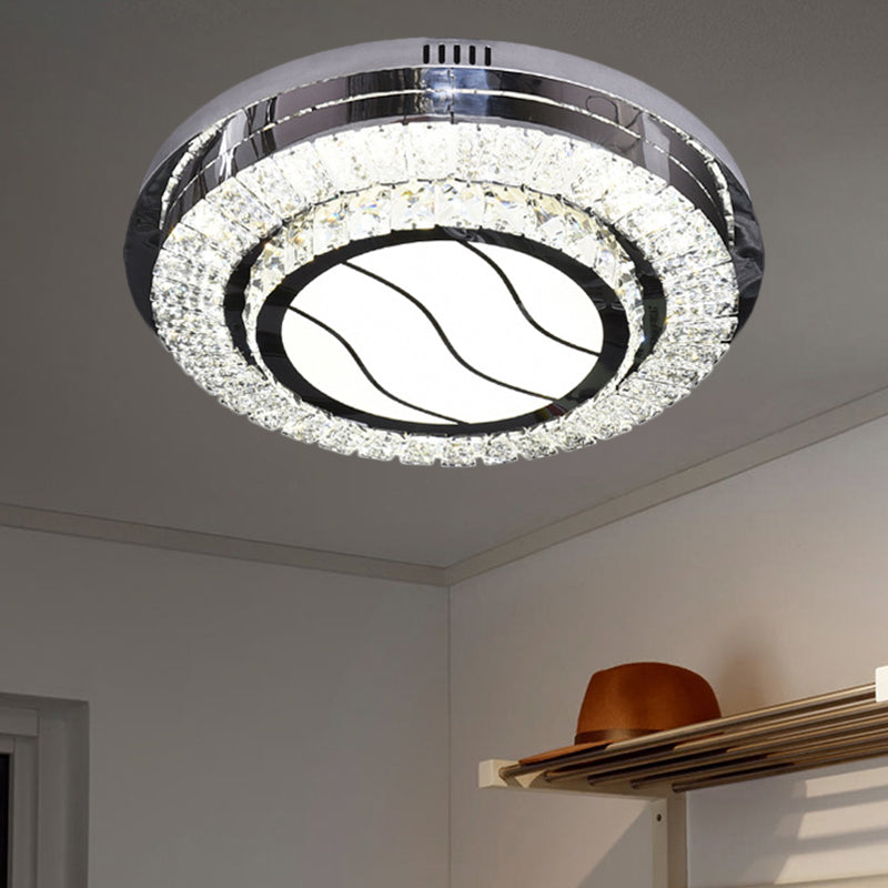 Stainless-Steel LED Flush Mount Modern Clear Rectangular-Cut Crystals Round Ceiling Lamp with Flower/Musical Note/Spiral/Linear Pattern Clearhalo 'Ceiling Lights' 'Close To Ceiling Lights' 'Close to ceiling' 'Flush mount' Lighting' 1426448