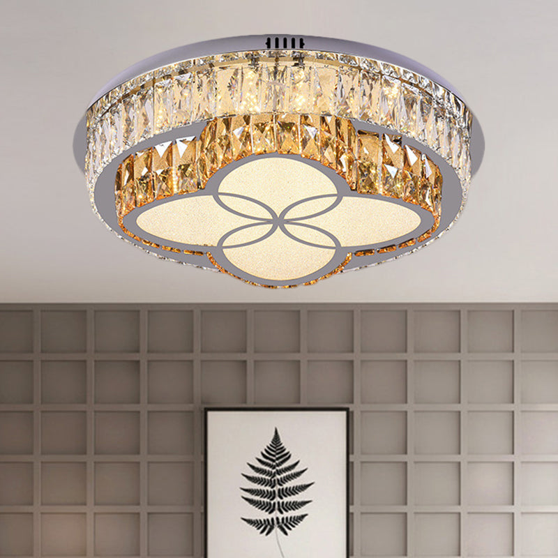 Clear Cut Crystals Circular Ceiling Light Modern LED Bedroom Flush Mount Lamp in Stainless-Steel with Flower/Square Design Clearhalo 'Ceiling Lights' 'Close To Ceiling Lights' 'Close to ceiling' 'Flush mount' Lighting' 1426462