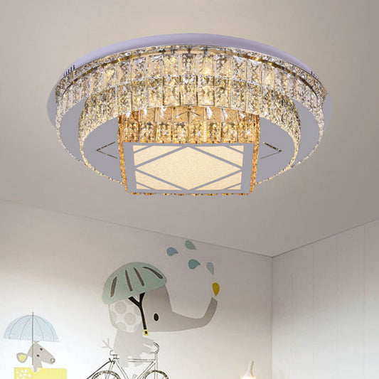 Clear Cut Crystals Circular Ceiling Light Modern LED Bedroom Flush Mount Lamp in Stainless-Steel with Flower/Square Design Stainless-Steel Square Plate Clearhalo 'Ceiling Lights' 'Close To Ceiling Lights' 'Close to ceiling' 'Flush mount' Lighting' 1426465