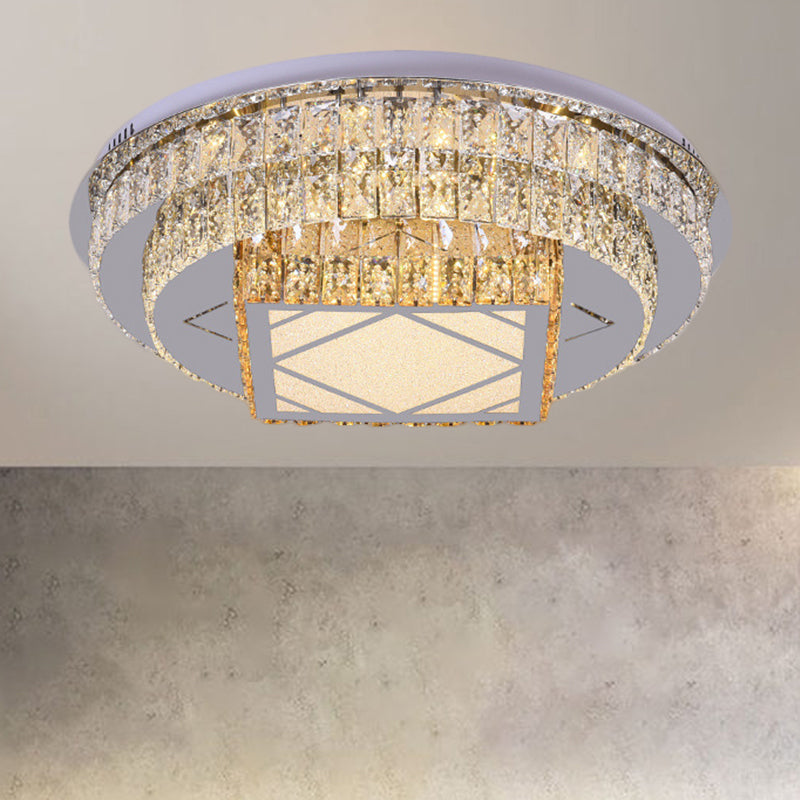 Clear Cut Crystals Circular Ceiling Light Modern LED Bedroom Flush Mount Lamp in Stainless-Steel with Flower/Square Design Clearhalo 'Ceiling Lights' 'Close To Ceiling Lights' 'Close to ceiling' 'Flush mount' Lighting' 1426467