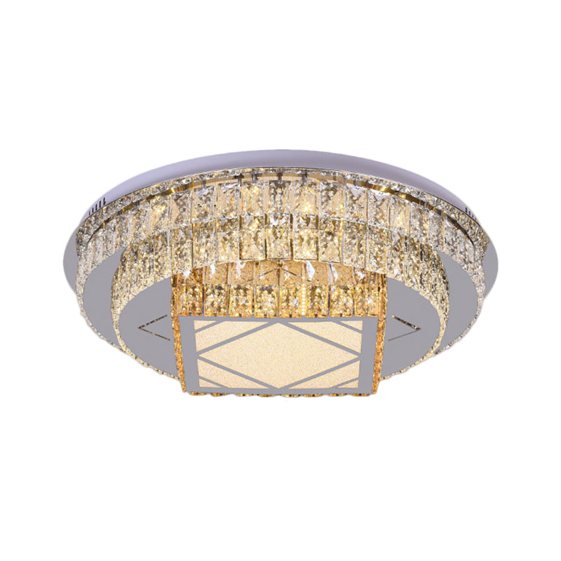 Clear Cut Crystals Circular Ceiling Light Modern LED Bedroom Flush Mount Lamp in Stainless-Steel with Flower/Square Design Clearhalo 'Ceiling Lights' 'Close To Ceiling Lights' 'Close to ceiling' 'Flush mount' Lighting' 1426468