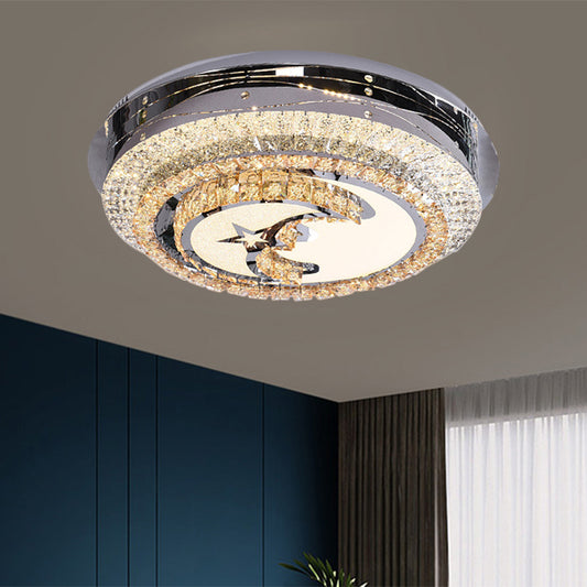 LED Round Flush Light Contemporary Stainless-Steel Crystals Flush Mounted Lamp with Half-Moon Design Stainless-Steel Clearhalo 'Ceiling Lights' 'Close To Ceiling Lights' 'Close to ceiling' 'Flush mount' Lighting' 1426470